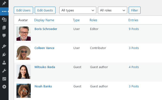 Guest Author - Add as many guest authors as you need without creating an account for them.