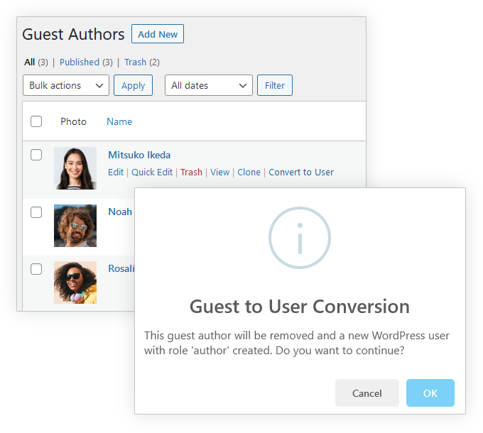 [PRO feature] 1-click user to guest author and guest author to user converter