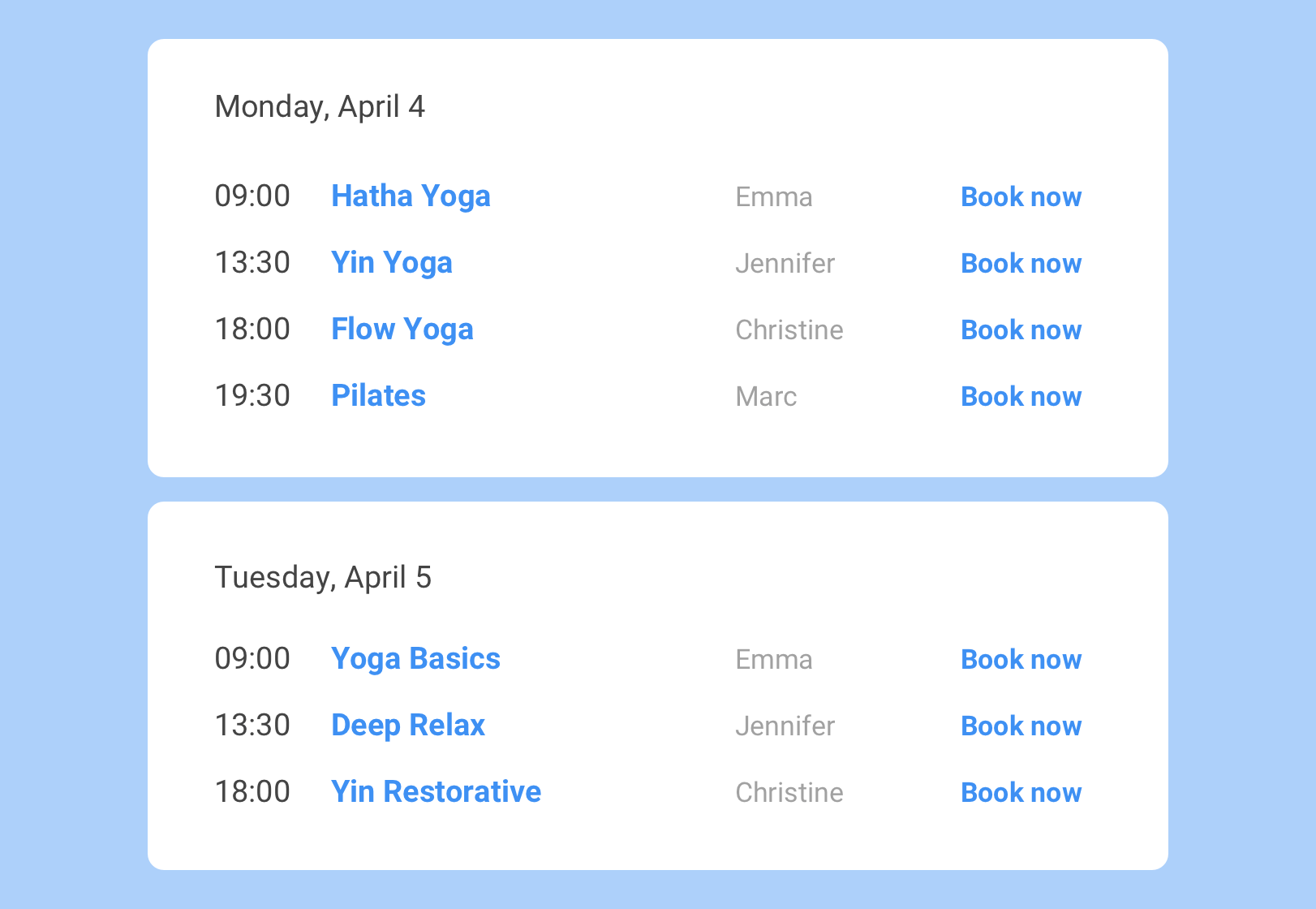 Responsive schedule on front end