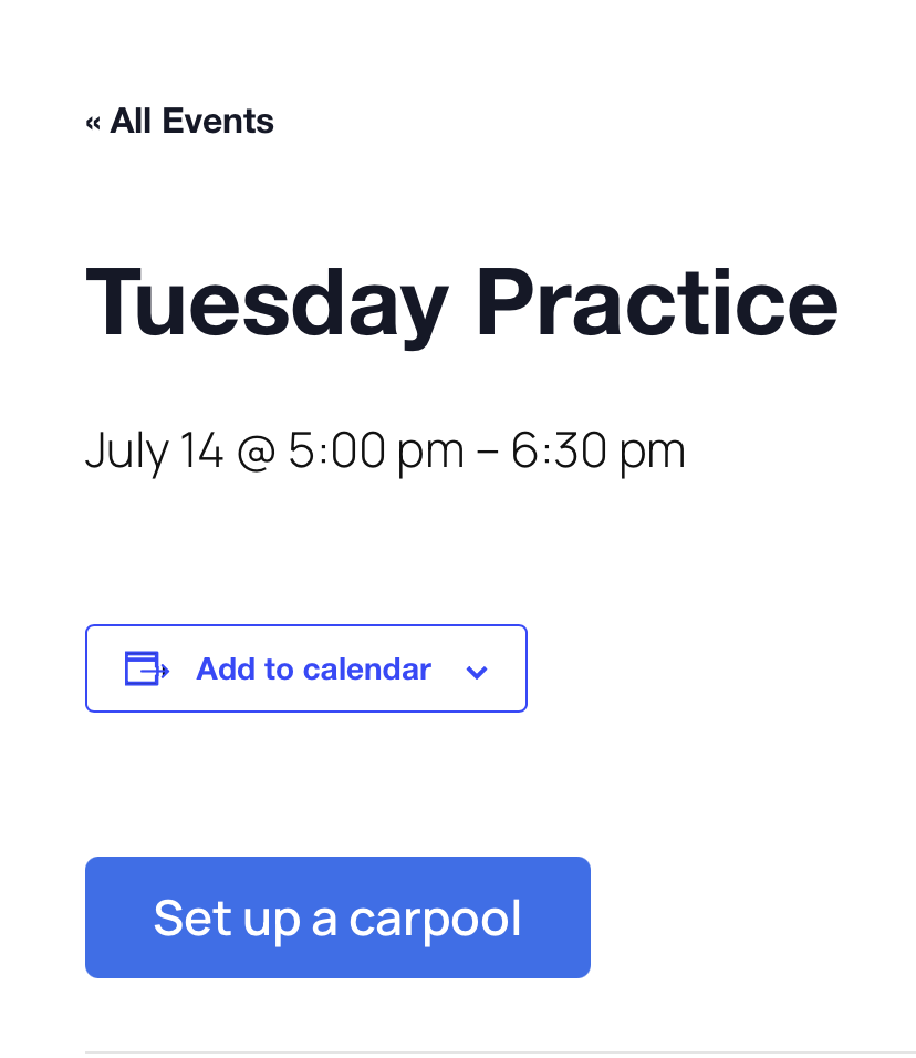 The "Set up a carpool" button on a single-event page, below the event description.
