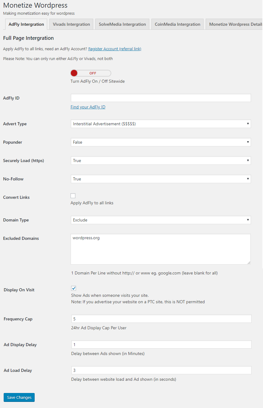 AdFly Integration Options