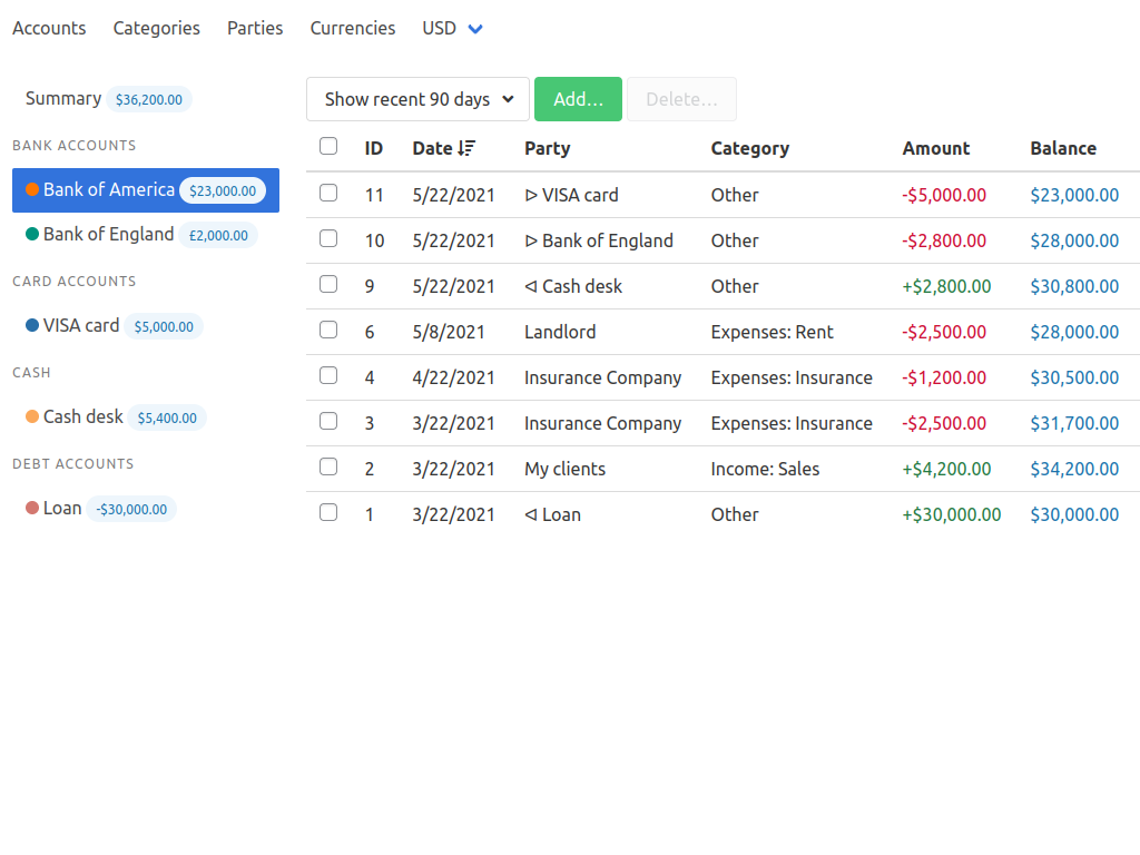 Account transactions