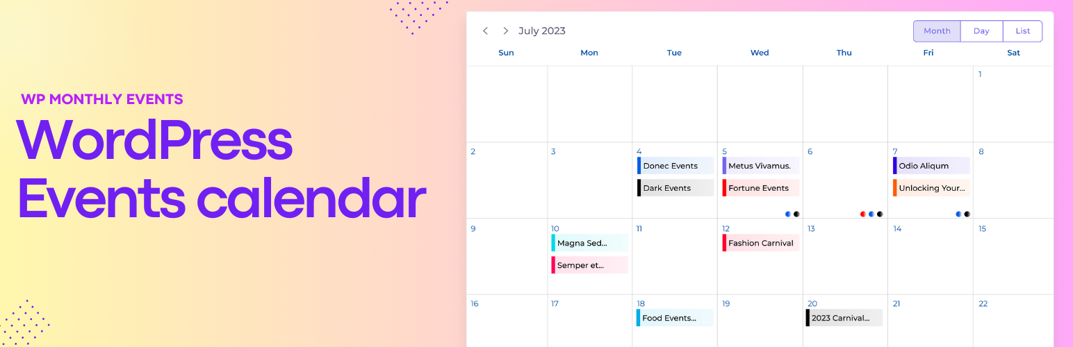 Monthly Events Calendar