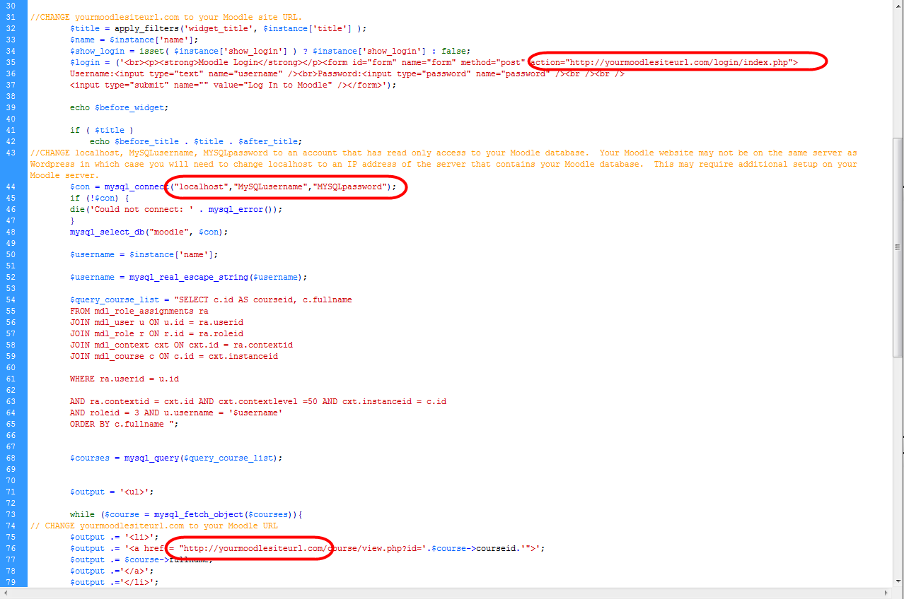 Places where you must change the code are highlighted