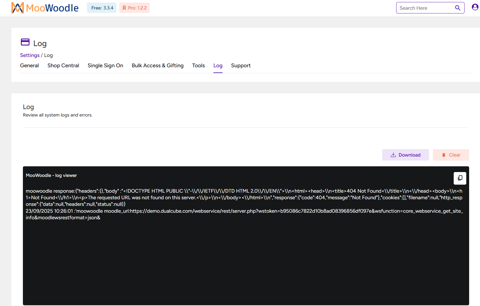 View the log file to detect any errors related to MooWoodle configuration.