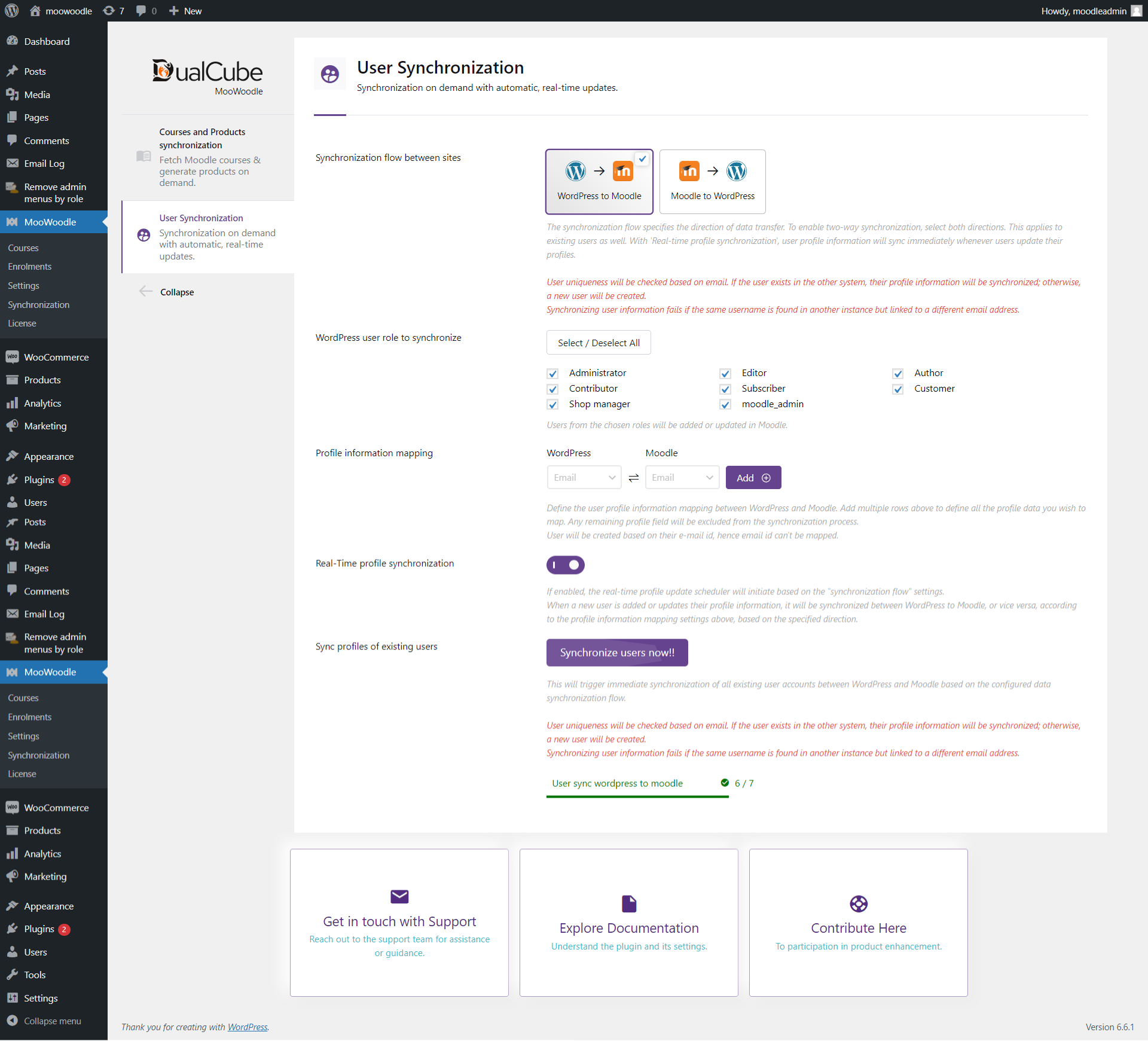 Click "Sync Now" to synchronize users between Moodle and WordPress according to their roles.