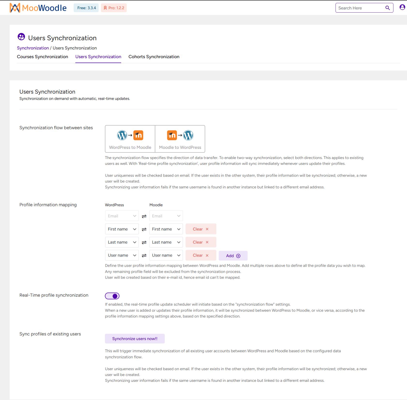 Click "Sync Now" to synchronize users between Moodle and WordPress according to their roles.