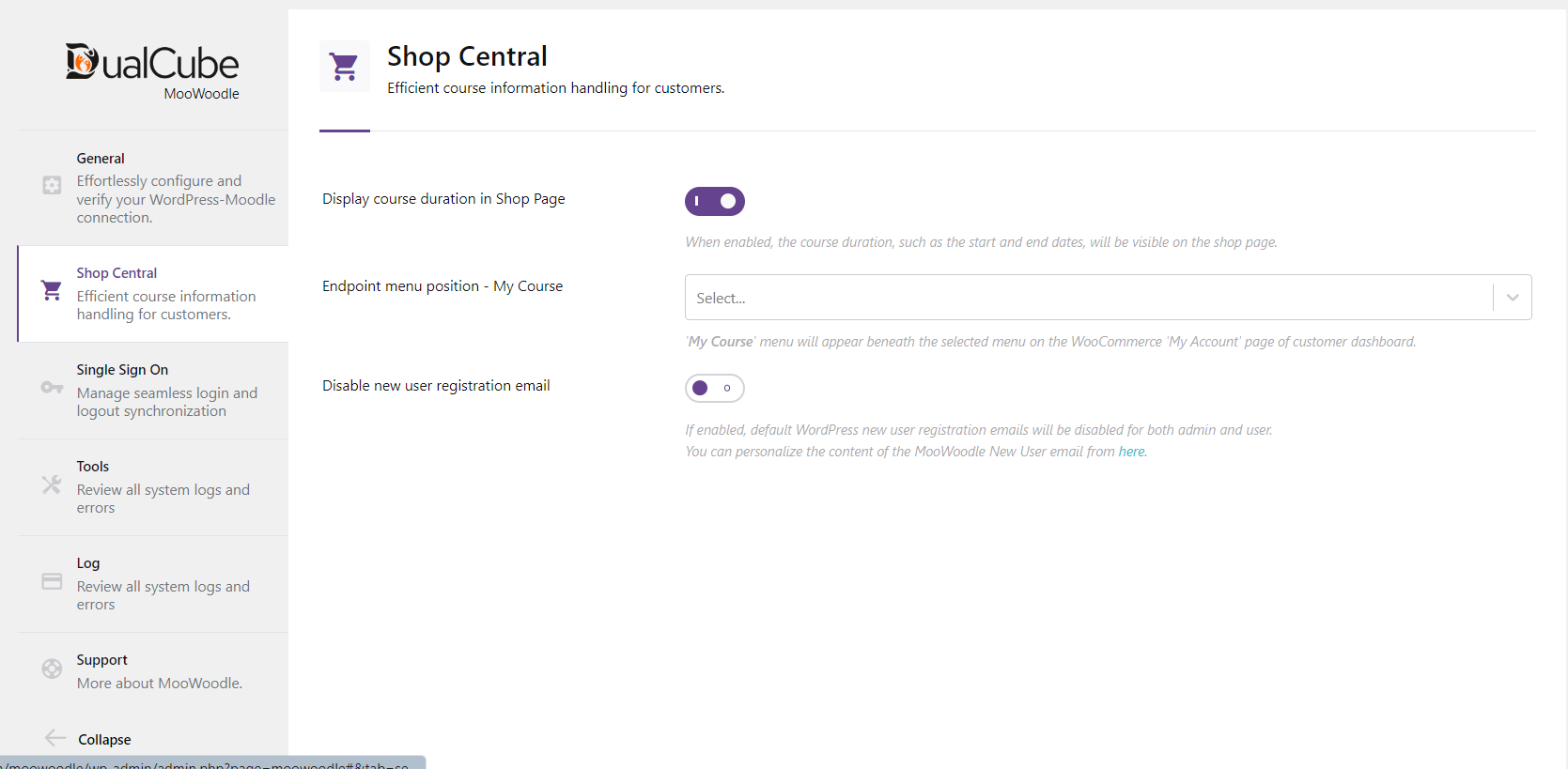 Configure the shop page and the display settings for the enrollment button.