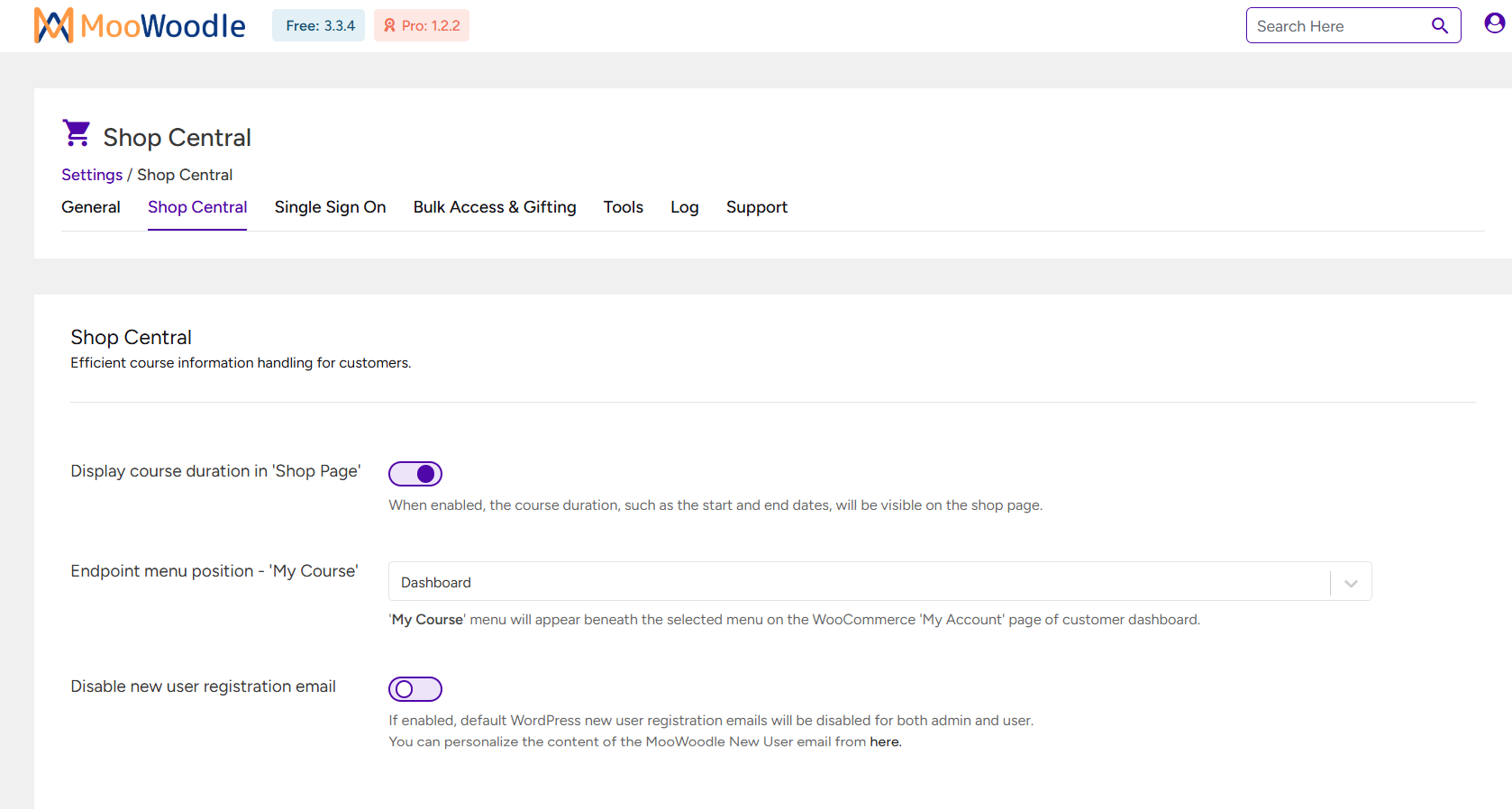 Configure the shop page and the display settings for the enrollment button.