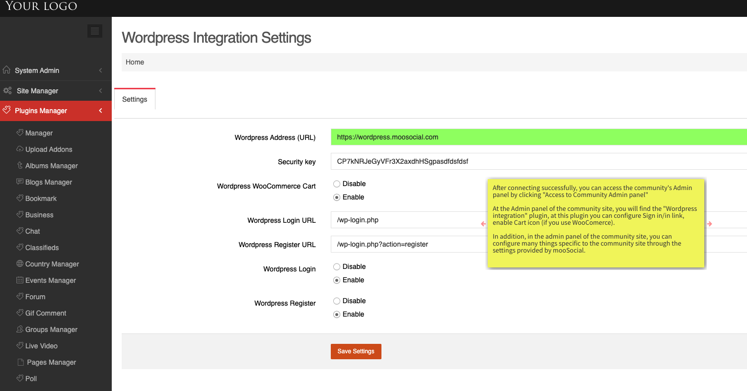 After connecting successfully, you can access the community's Admin panel by clicking "Access to Community Admin panel"