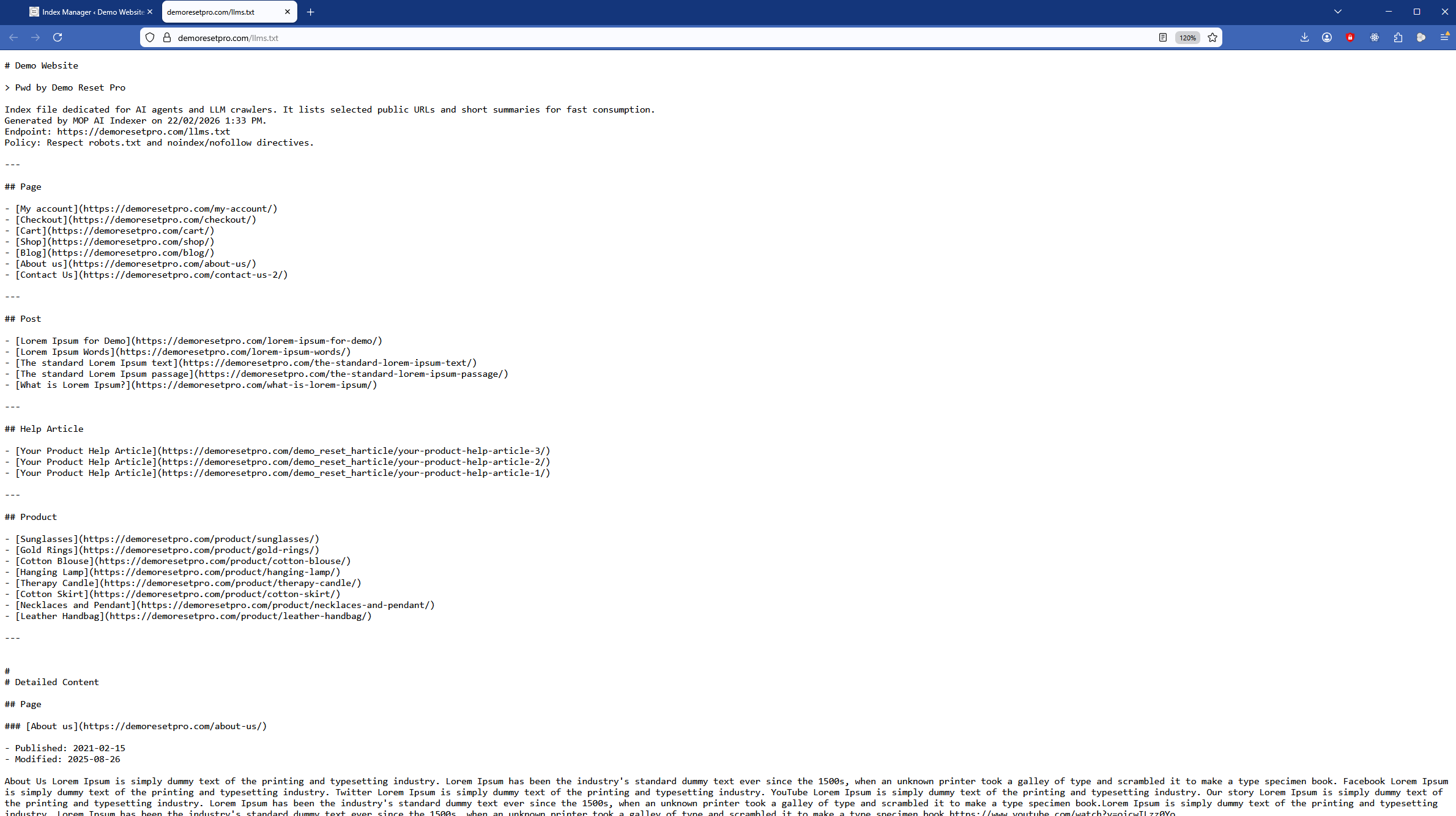 Index file (llms.txt or llms-full.txt)