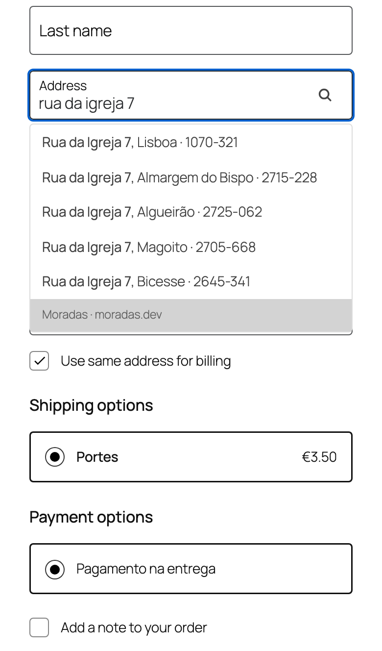 On a phone: the suggestion list in the Checkout Blocks.
