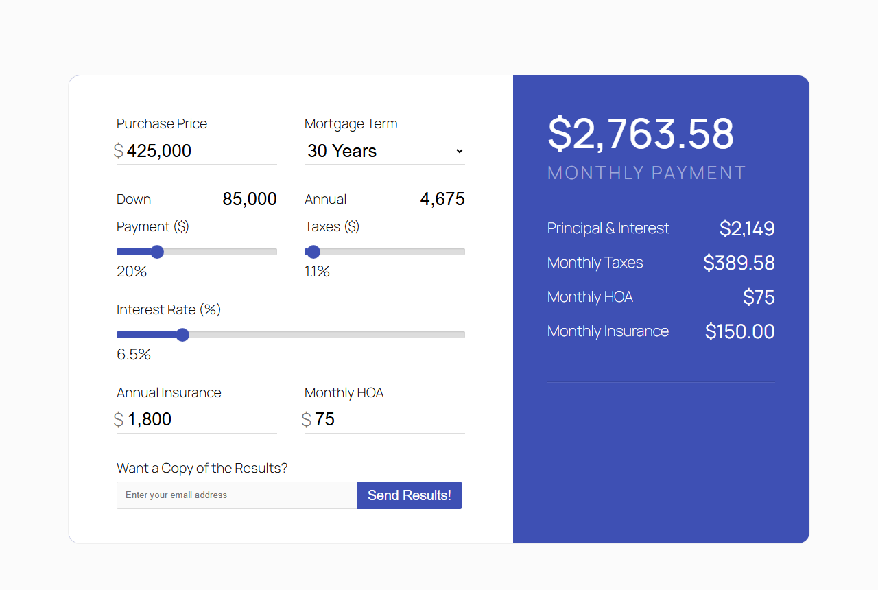 The Conventional calculator on your site, in your brand color.