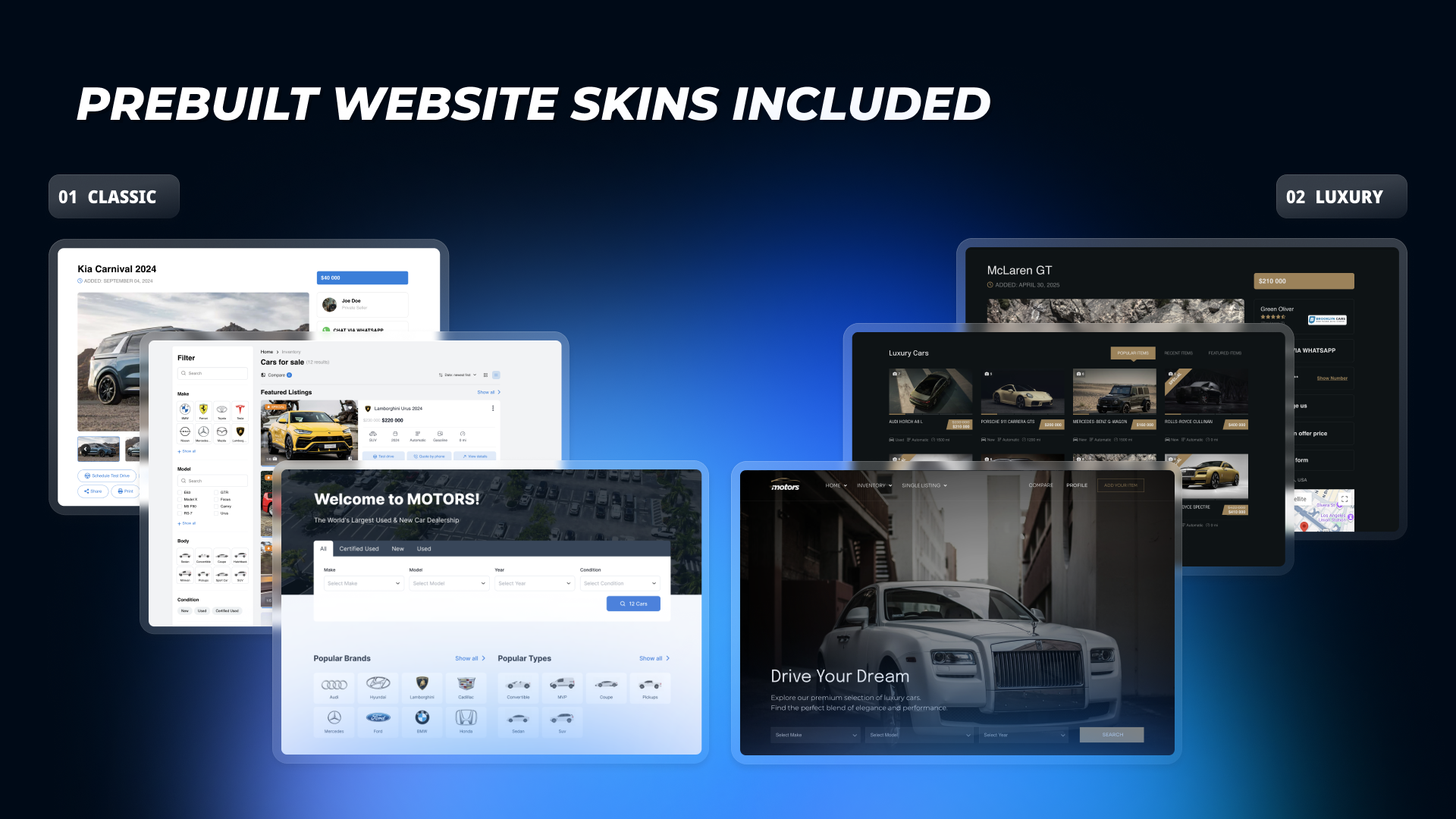 Prebuilt website skins included