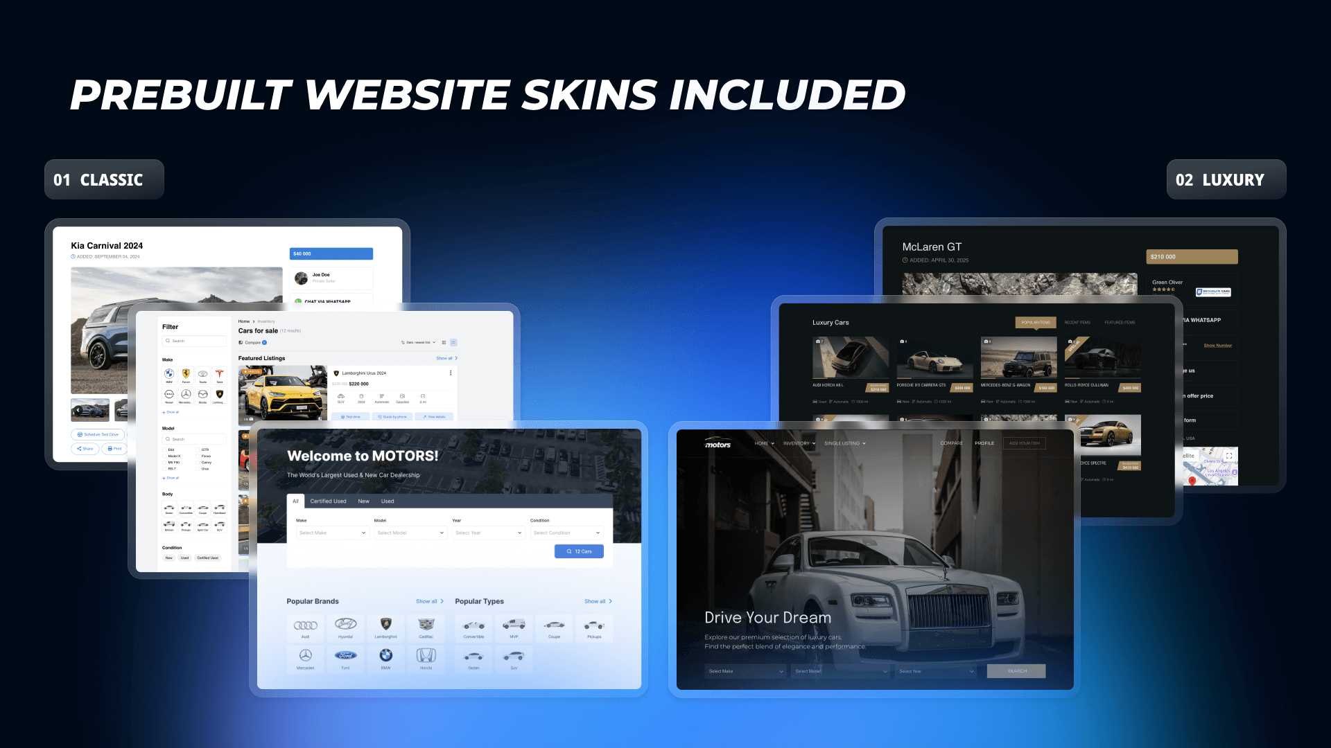 Prebuilt website skins included