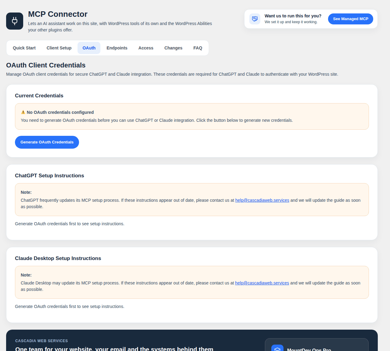 OAuth: credentials and setup steps for ChatGPT and Claude.