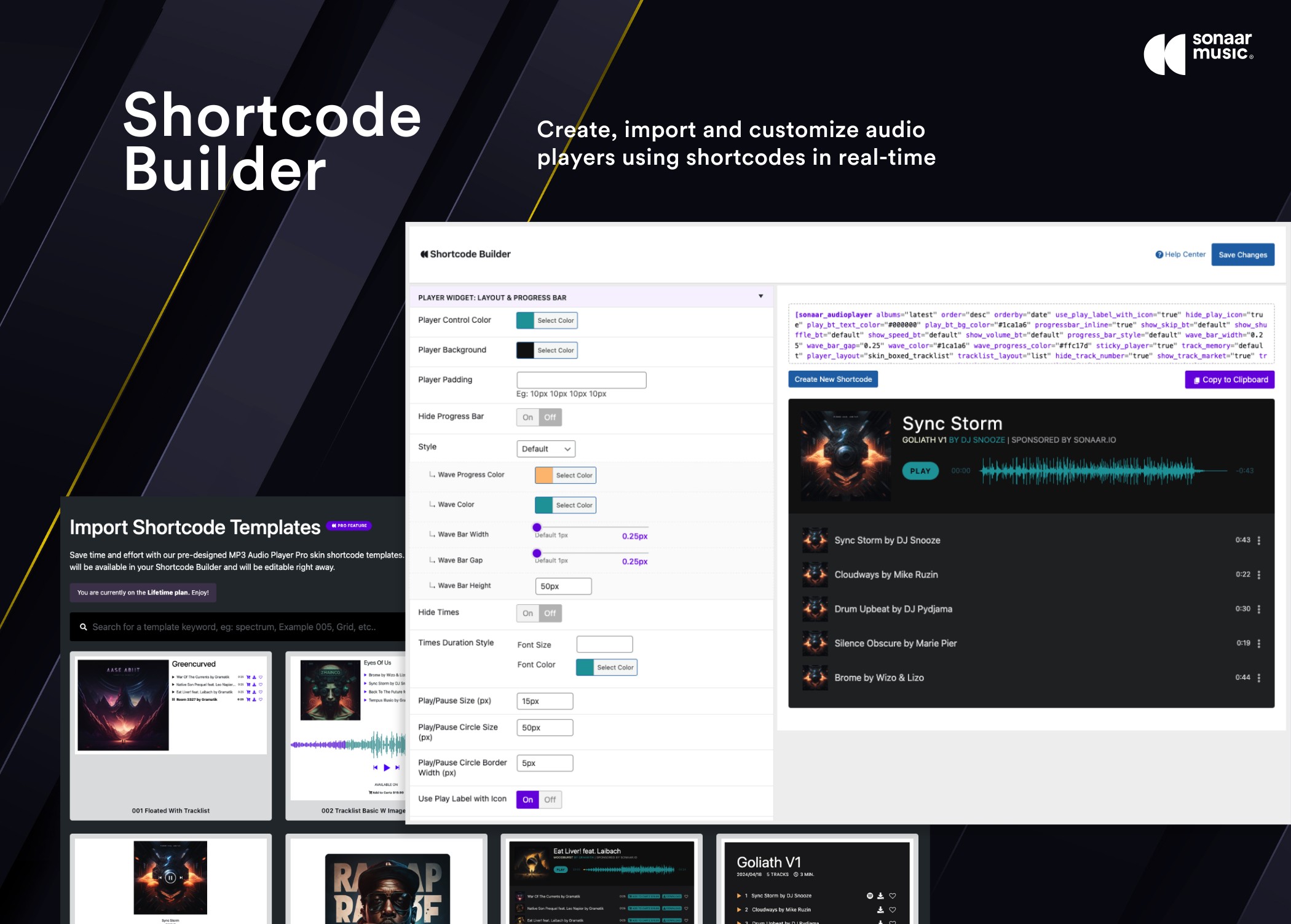 Shortcode Builder: Create, Import and Customize audio players using shortcodes in real-time