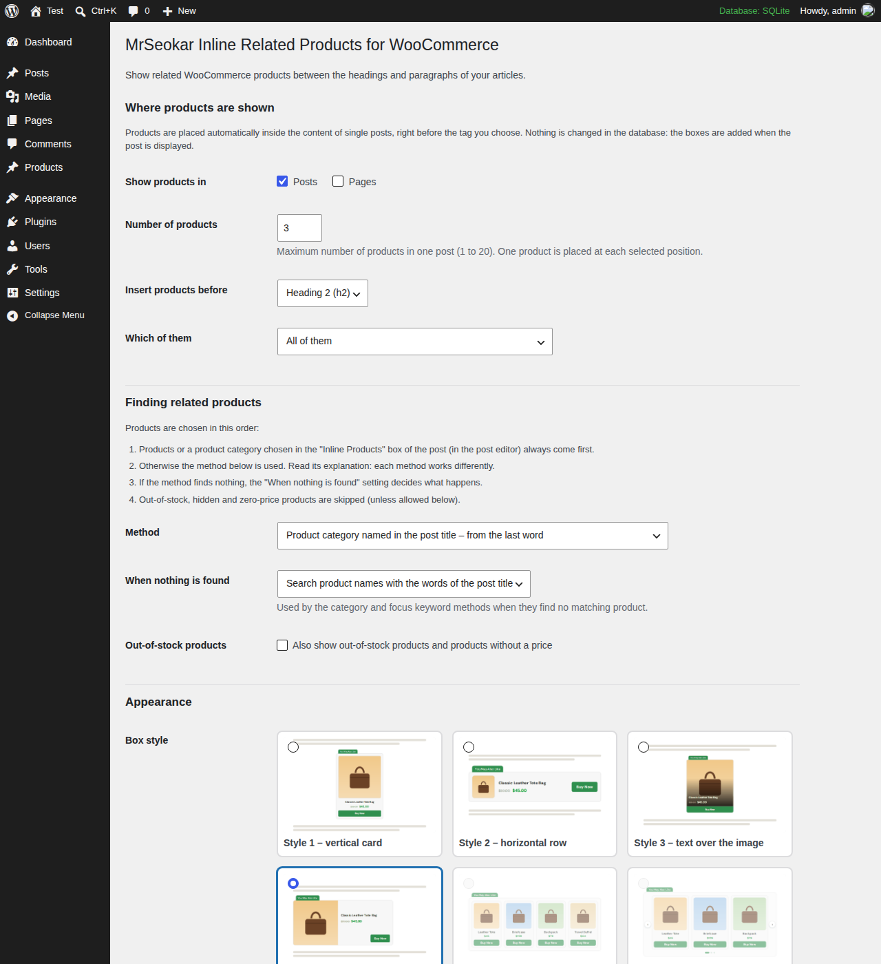Settings page with the explanation of each finding method.