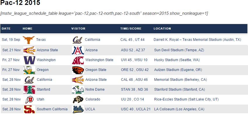 Sample League Schedule Table [shortcode]