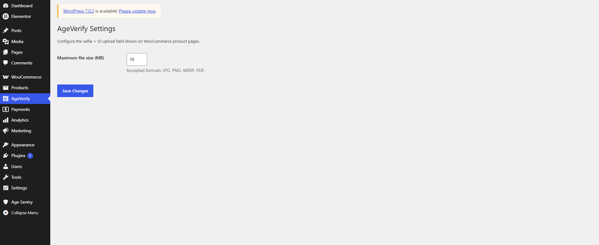 Upload field on the product page