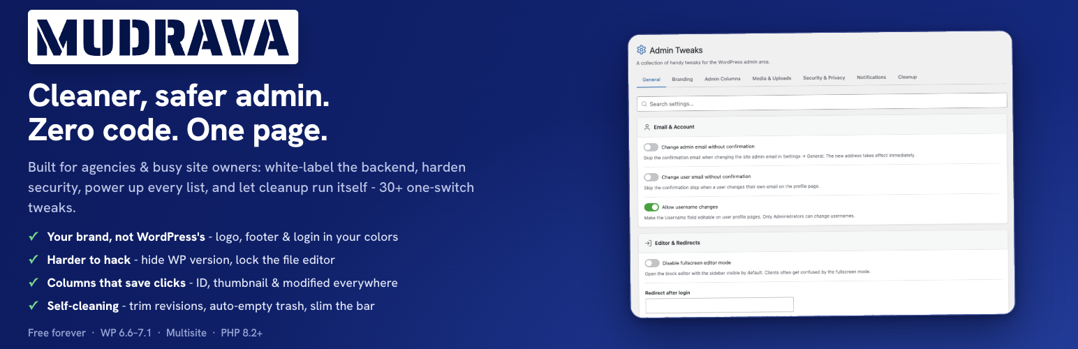 MUDRAVA Admin Tweaks preview