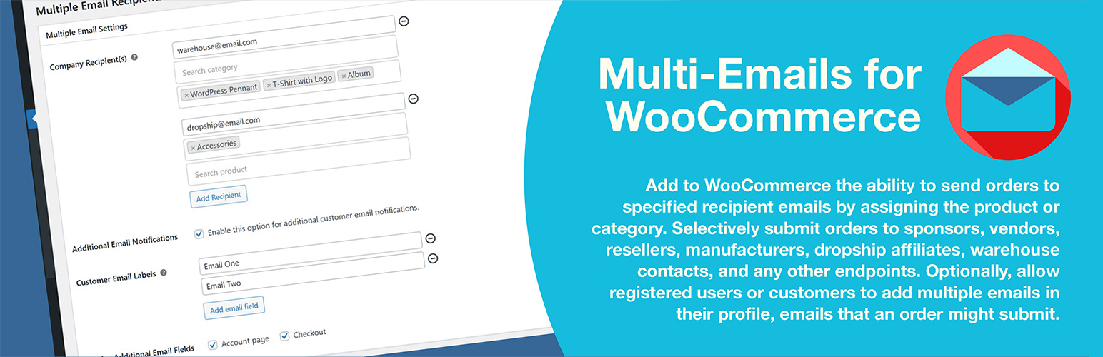 WordPress 外掛 Multi-Emails for WooCommerce 的封面圖片。