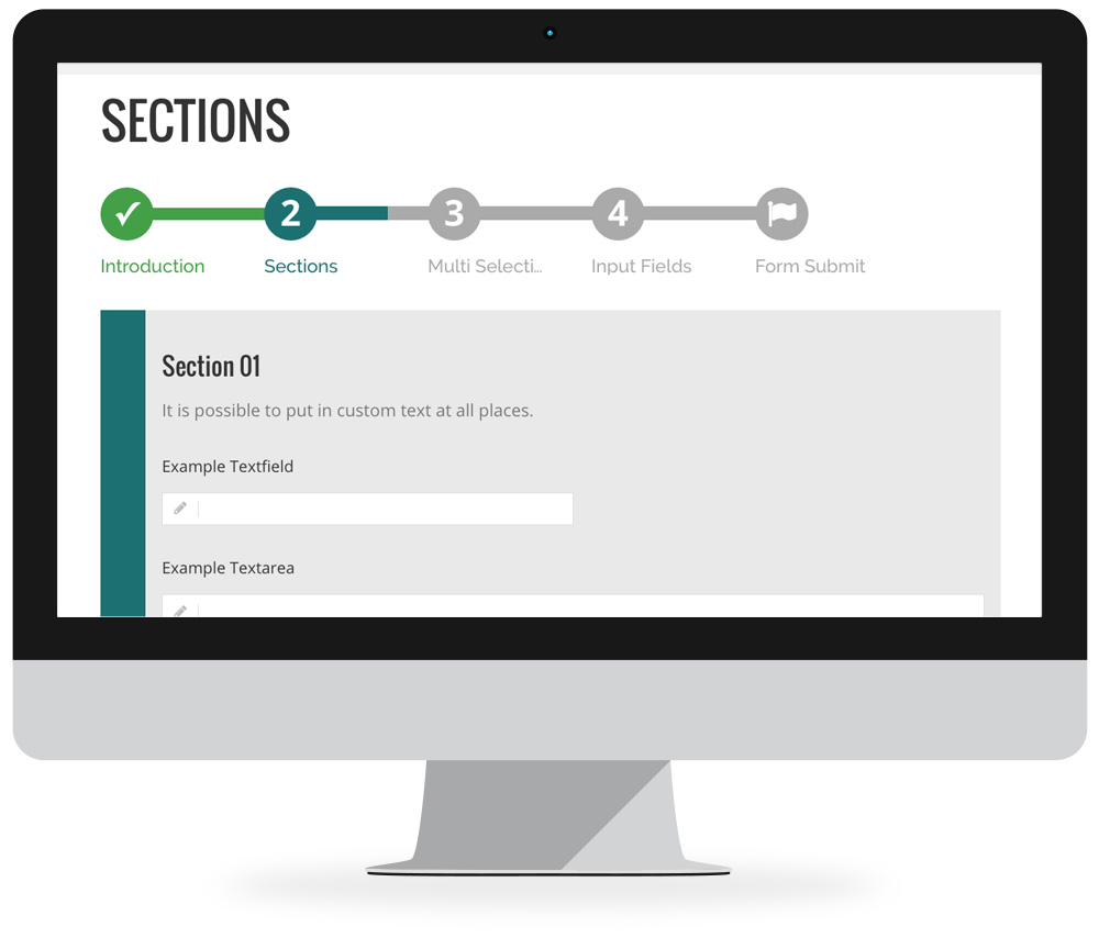 Use our customizable and animated progress bar to guide your users through your forms. Change the colors to match your CI.