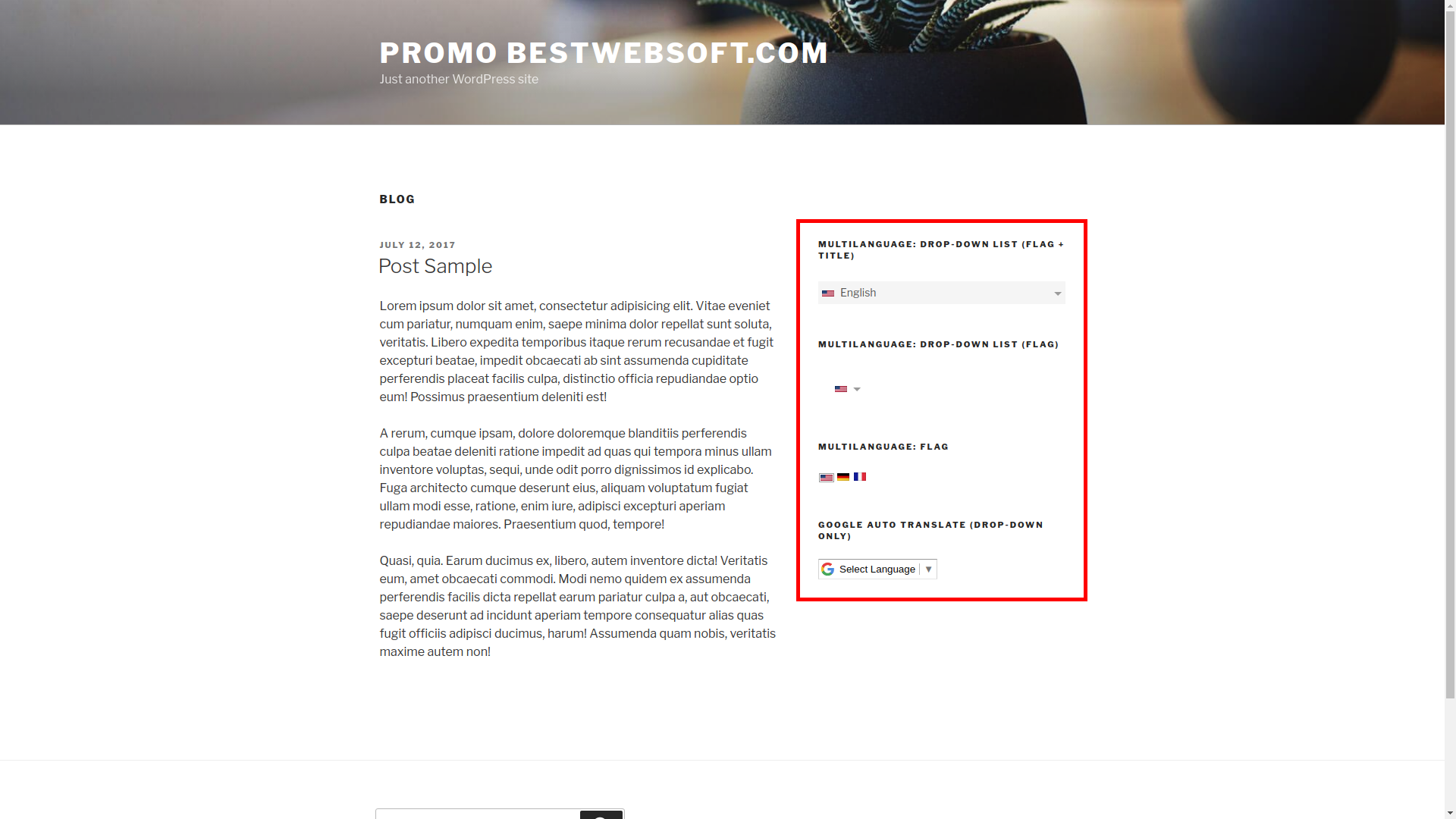 Language switcher widget in the frontend.