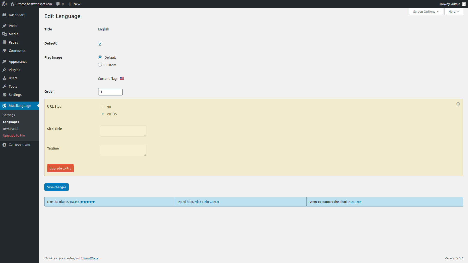 Edit language page.