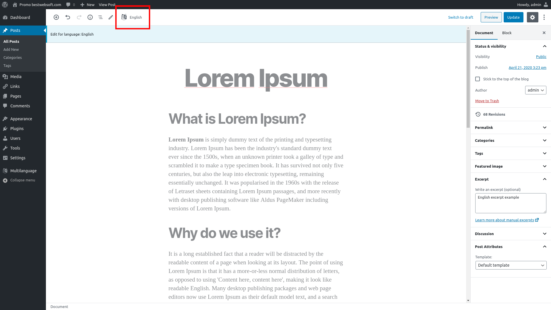 Post/page editor (Gutenberg).