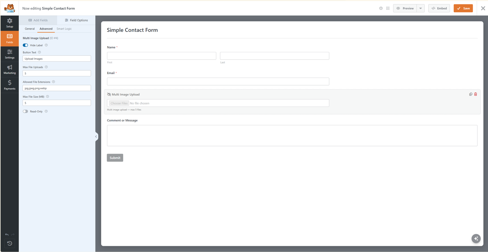 Multimage – Image Uploads for WPForms