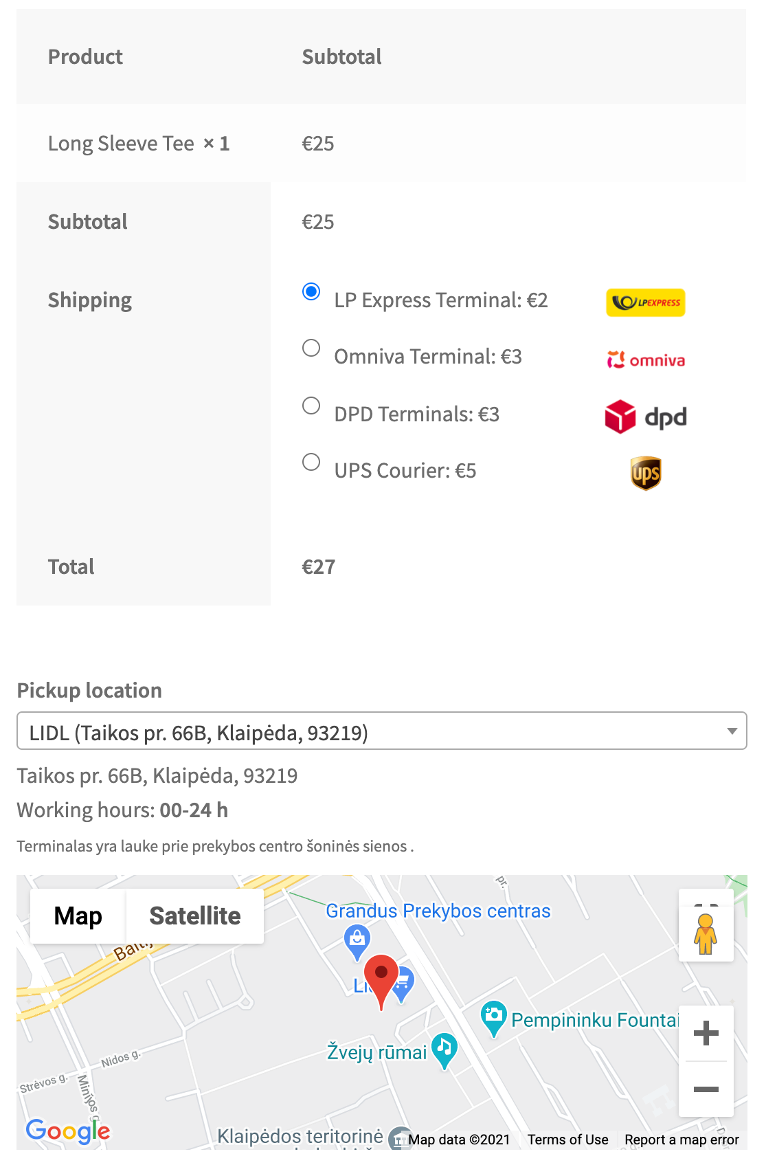 <p>Selected pickup location information with Google Maps</p>