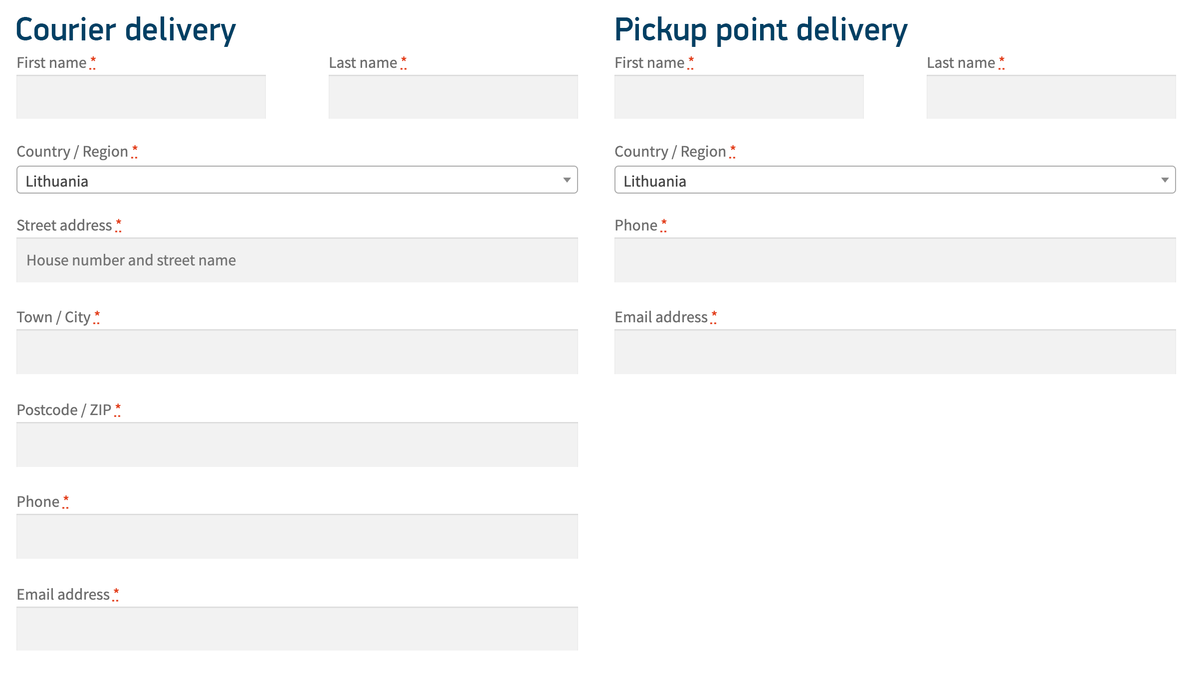 <p>Hidden fields when delivering to pickup points</p>