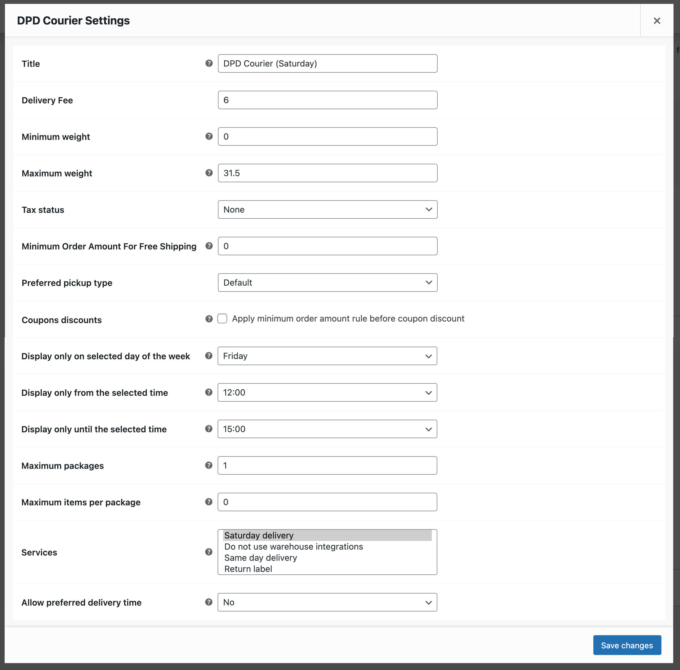 <p>Shipping zone shipping method settings</p>