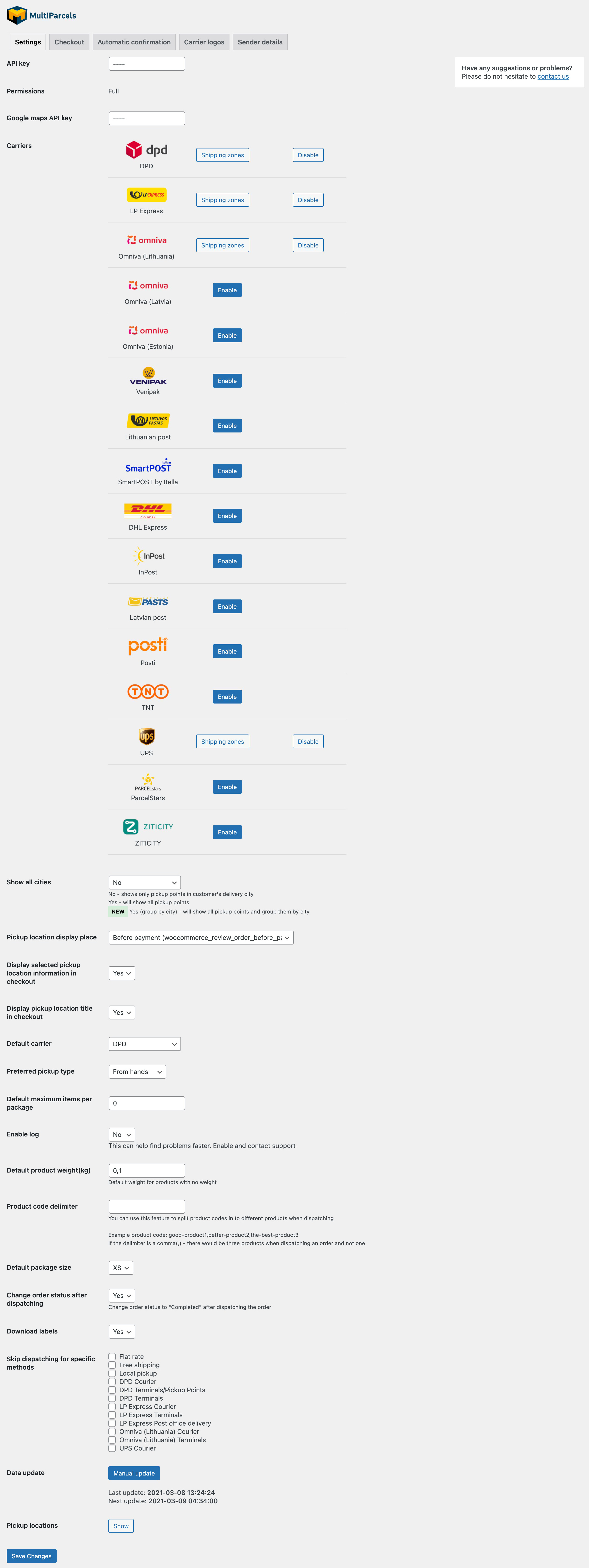 <p>Settings page & carrier list</p>