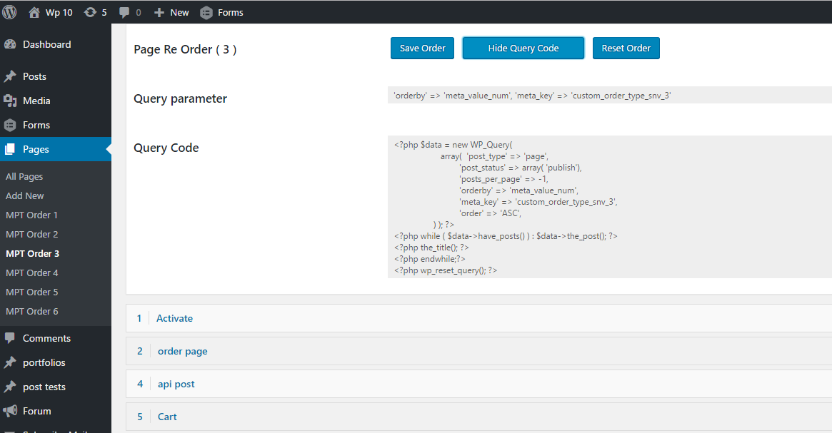 Re-Ordering interface with Display Query Code