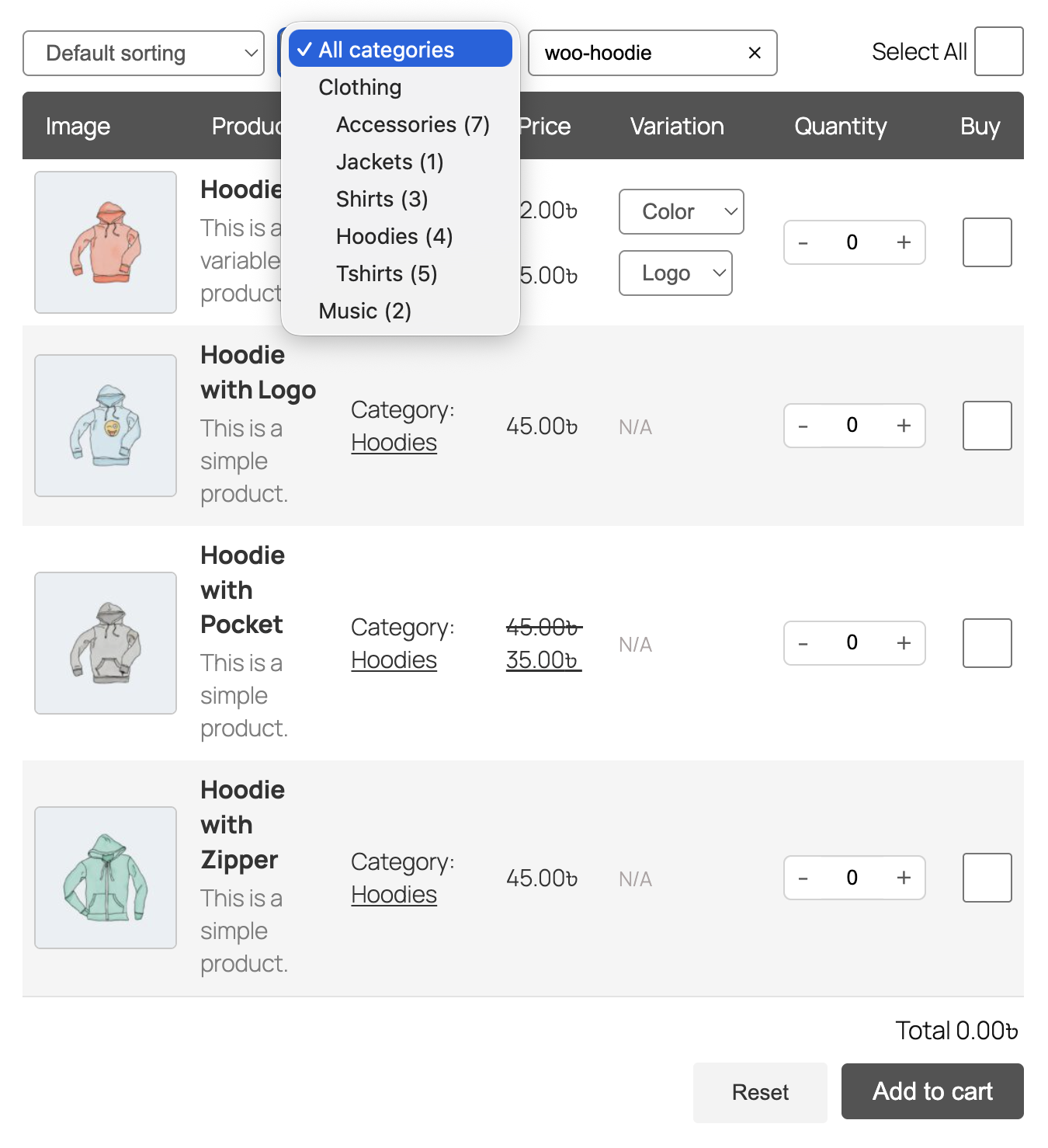 AJAX SKU search and category filter (PRO)