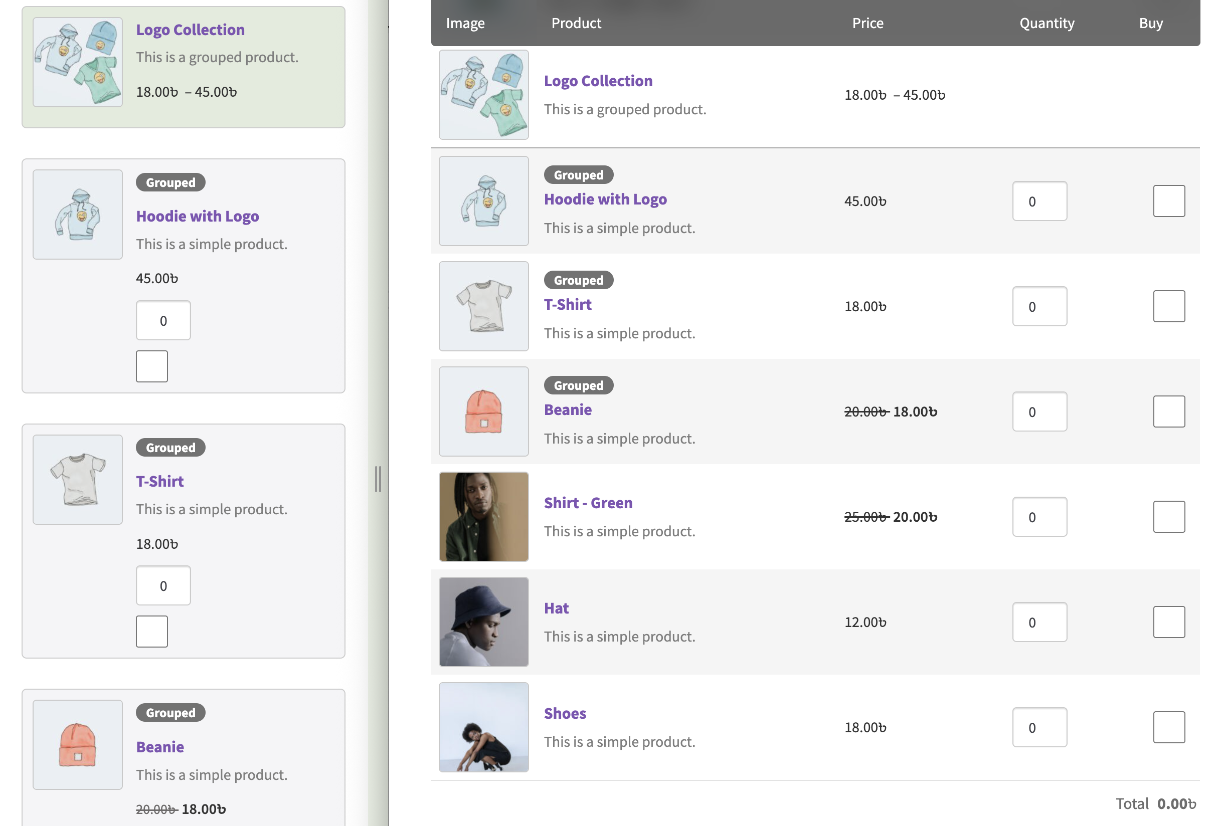 Grouped products - Desktop and mobile view (PRO)