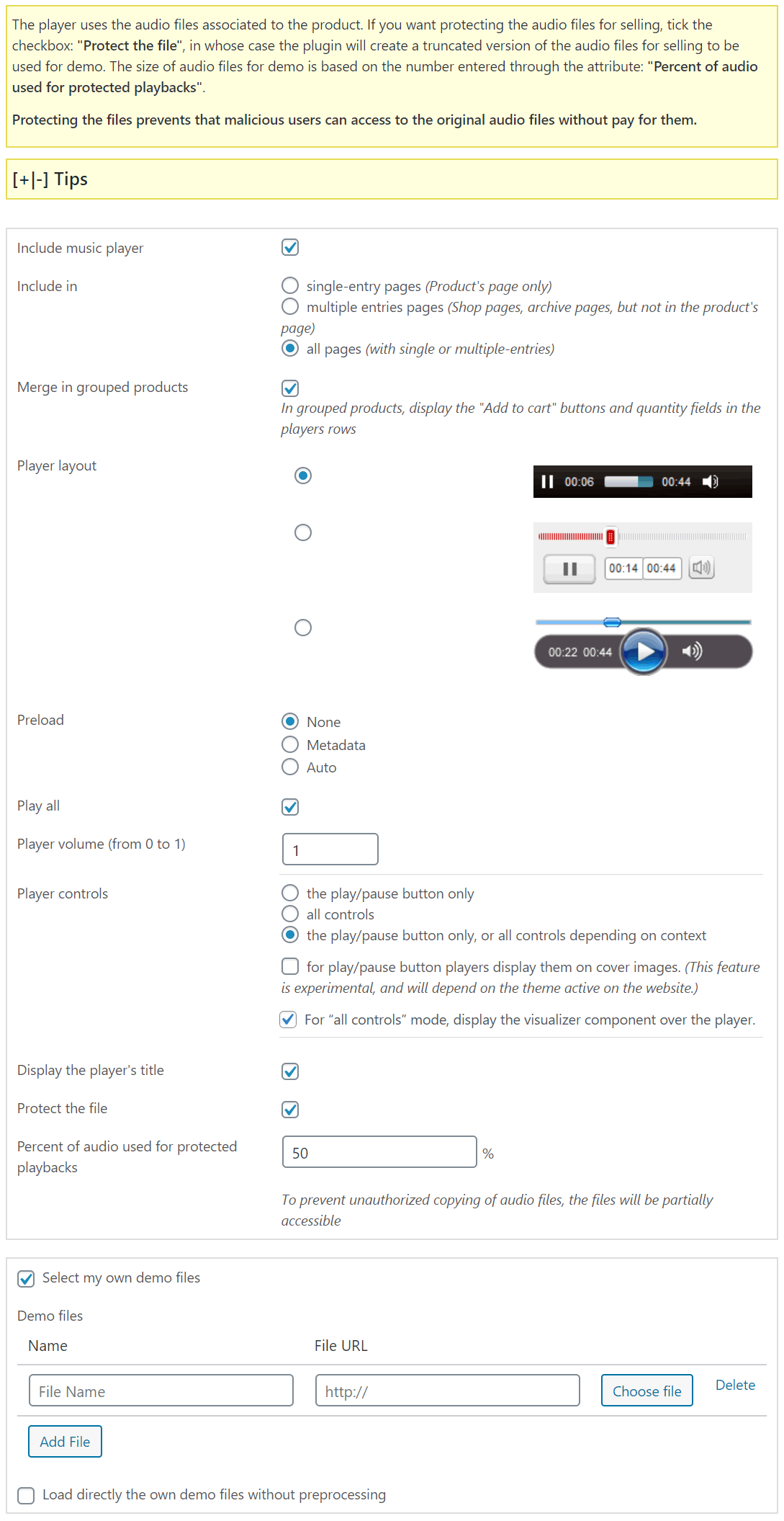 Music player settings