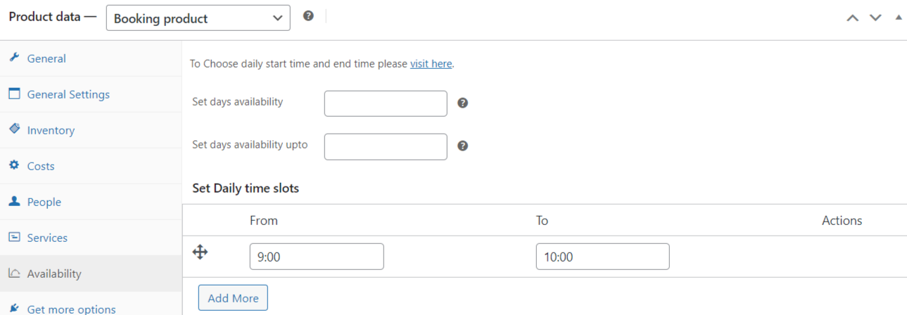 Product Data (Availability  settings tab)