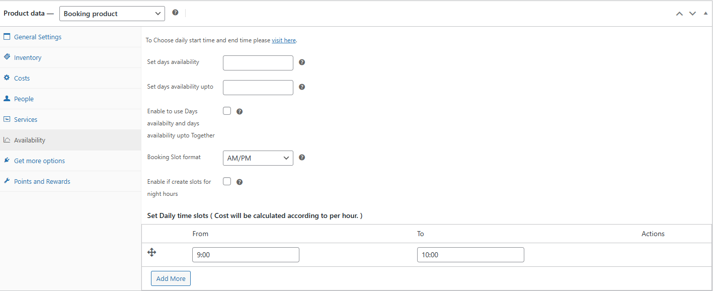 Product Data (Availability Settings Tab) - Single Calendar