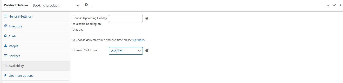 Product Data (Availability Settings Tab) - Dual Calendar