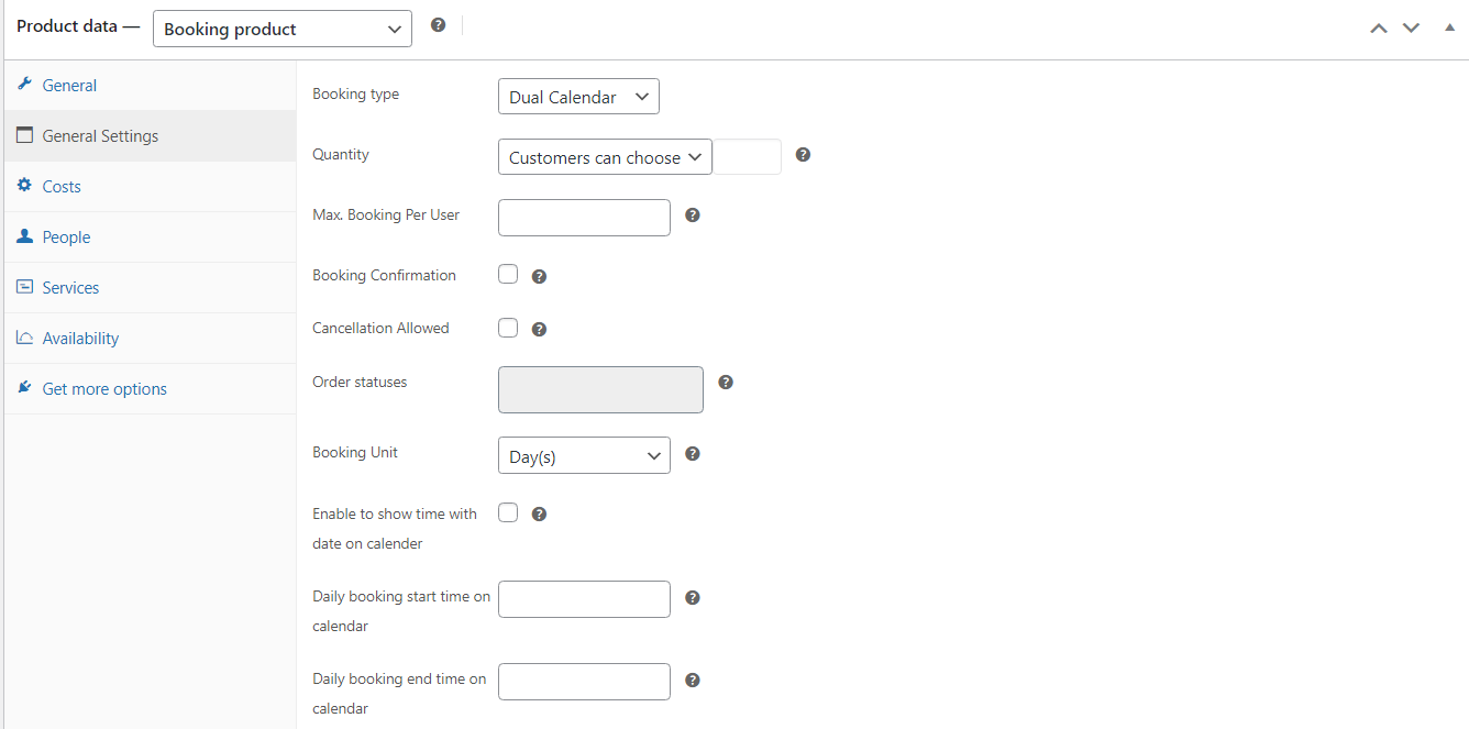 Product Data (general settings tab)