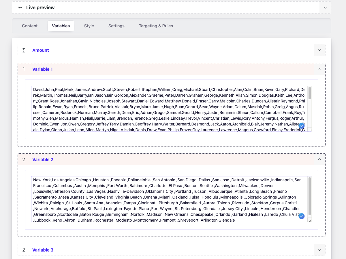 Admin Variables.