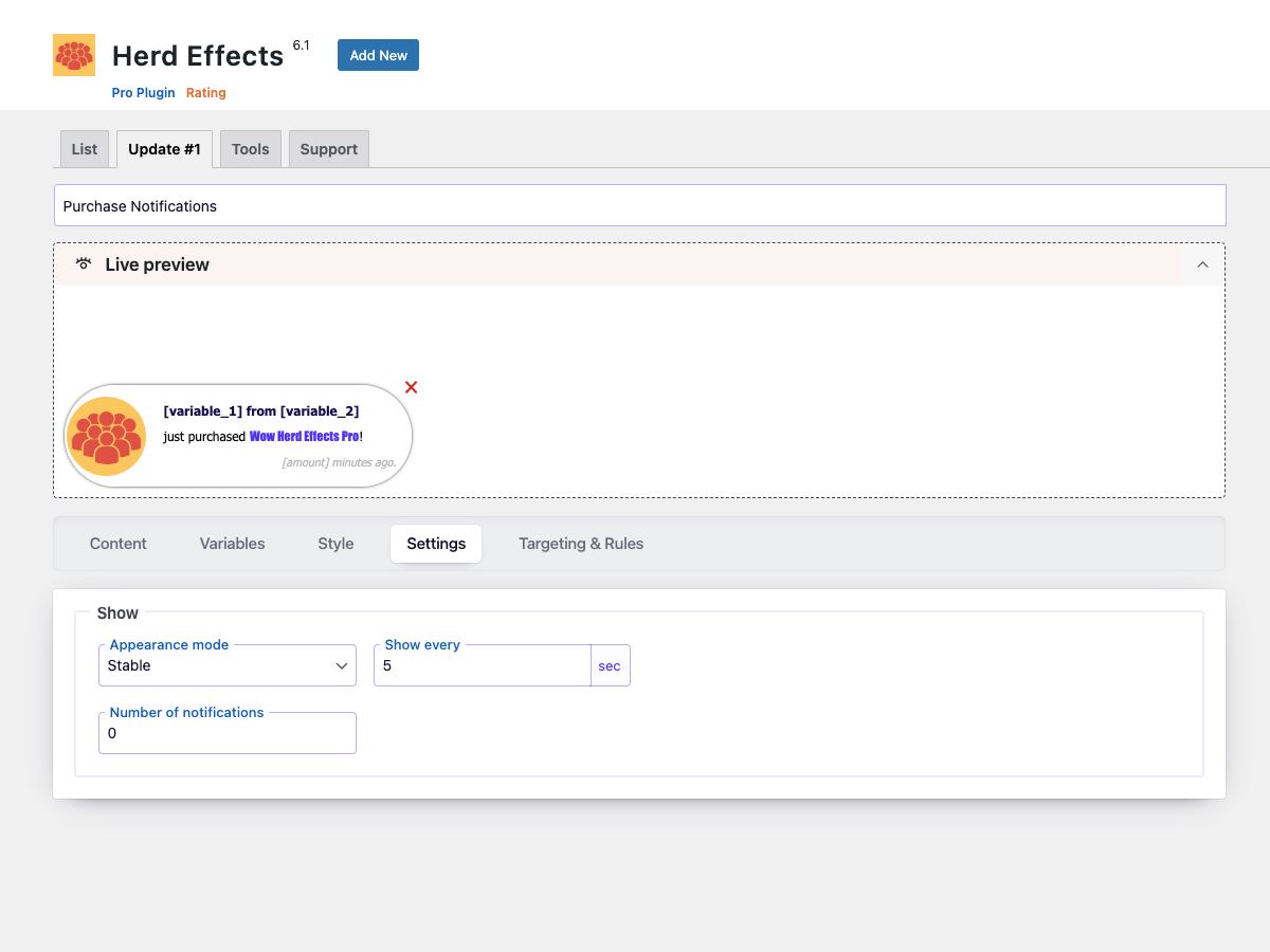 Plugin settings.