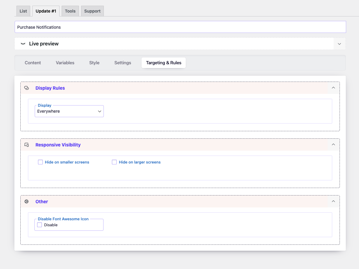 Configure display rules for your notifications.