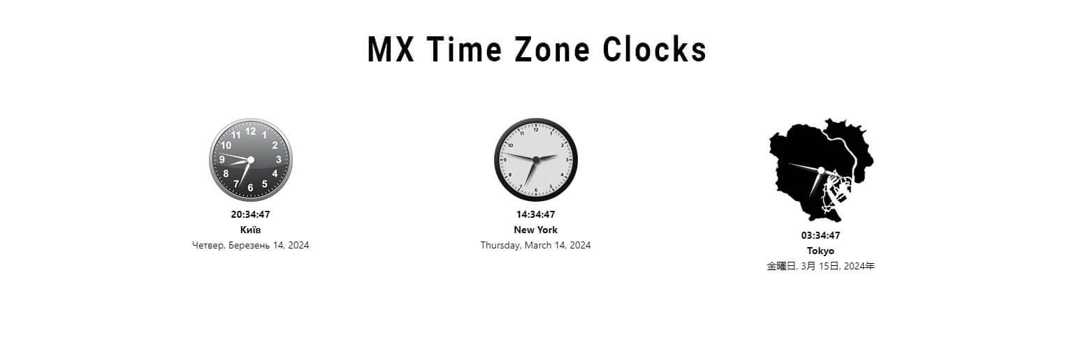 MX Time Zone Clocks