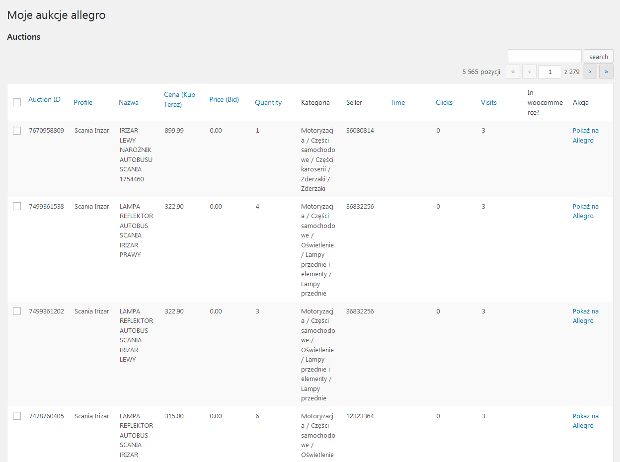 Imported auctions to WordPress