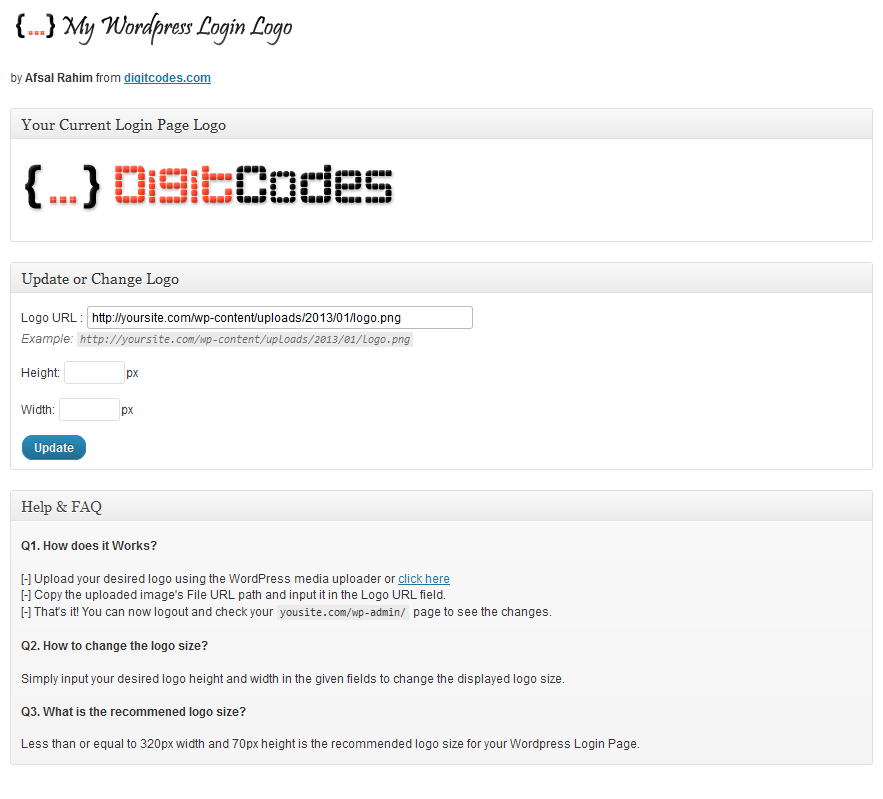 My WordPress Login Logo Settings Page