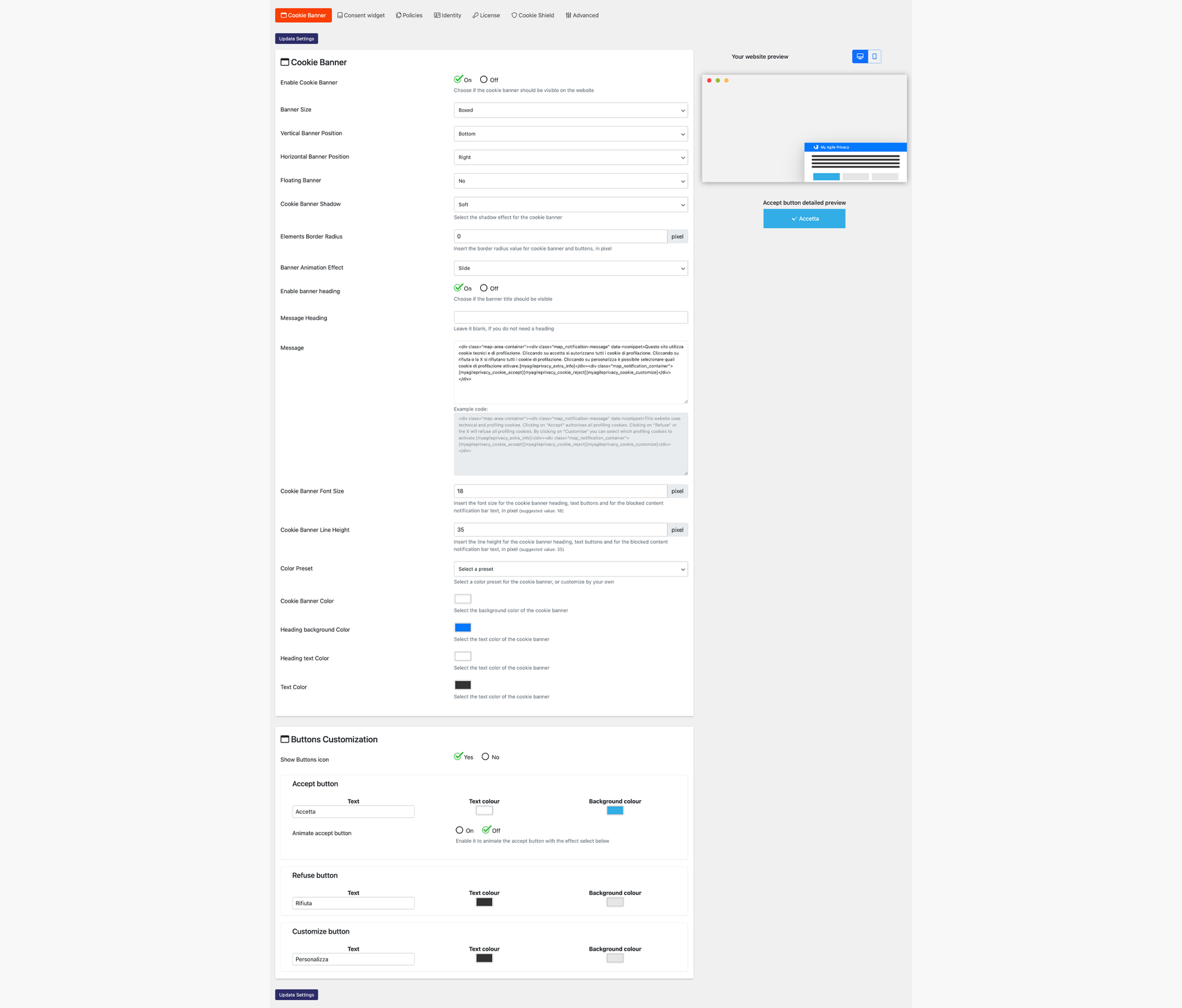 Cookie Banner settings
